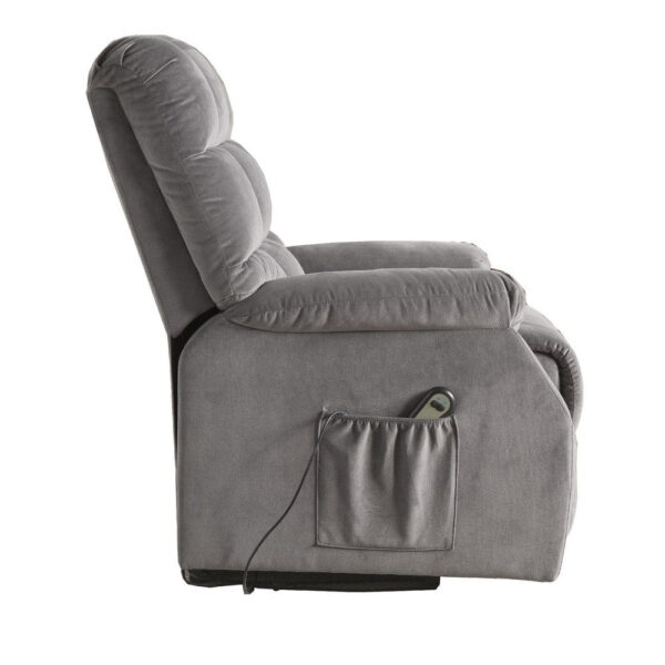 Contemporary Velvet and Metal Recliner with Power Lift, Gray