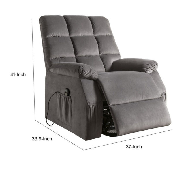 Contemporary Velvet and Metal Recliner with Power Lift, Gray