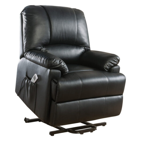 Contemporary Polyurethane Upholstered Metal Recliner with Power Lift, Black