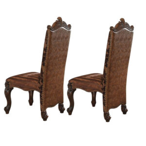 27 Inch Wide Side Chair, Faux Leather, Set of 2, Brown