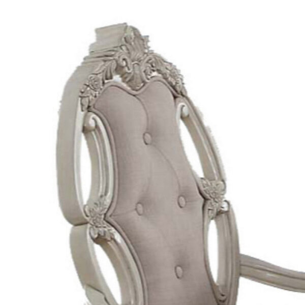 140220266990eeda5944e.jpeg Fabric Upholstered Wooden Arm Chairs with Cabriole Legs, White and Gray, Set of Two