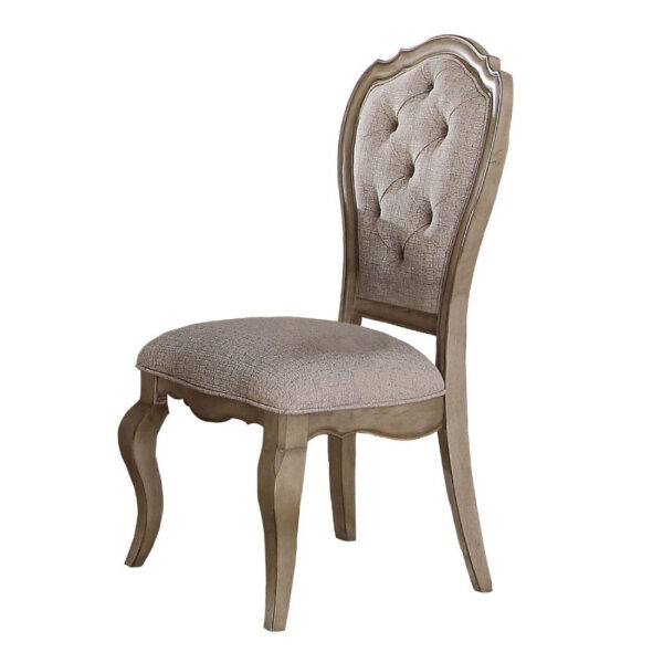 Button Tufted Upholstered Dining Side Chair, Set of 2, Beige