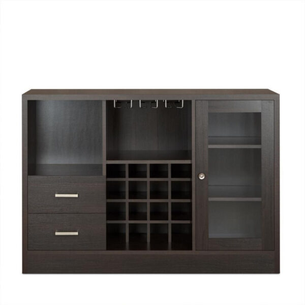 140220266990ef1655c92.jpeg Wooden Server with One Side Door Storage Cabinets and Two Drawers, Espresso Brown