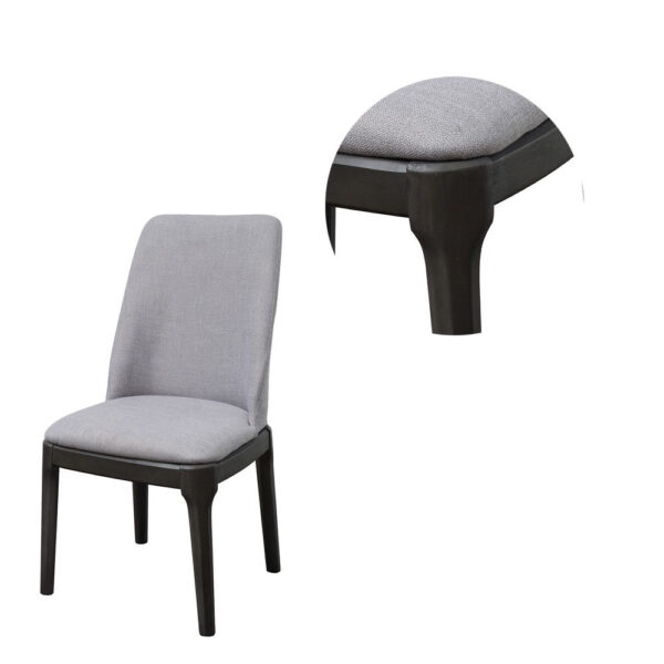 Linen Upholstered Wooden Side Chair with Curved Backrest and Block Legs, Set of 2, Gray