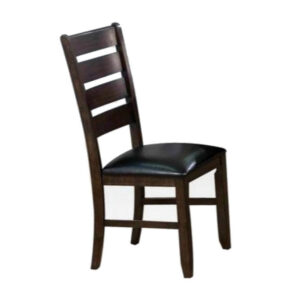 Ladder Back Wooden Side Chair with Leatherette seat, Set of 2, Black and Brown