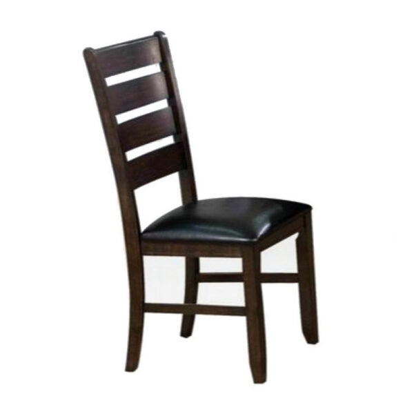 Ladder Back Wooden Side Chair with Leatherette seat, Set of 2, Black and Brown