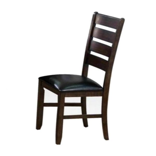 Ladder Back Wooden Side Chair with Leatherette seat, Set of 2, Black and Brown