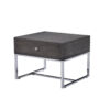 Wooden End Table with Tubular Metal Base and Spacious Drawer, Gray and Silver