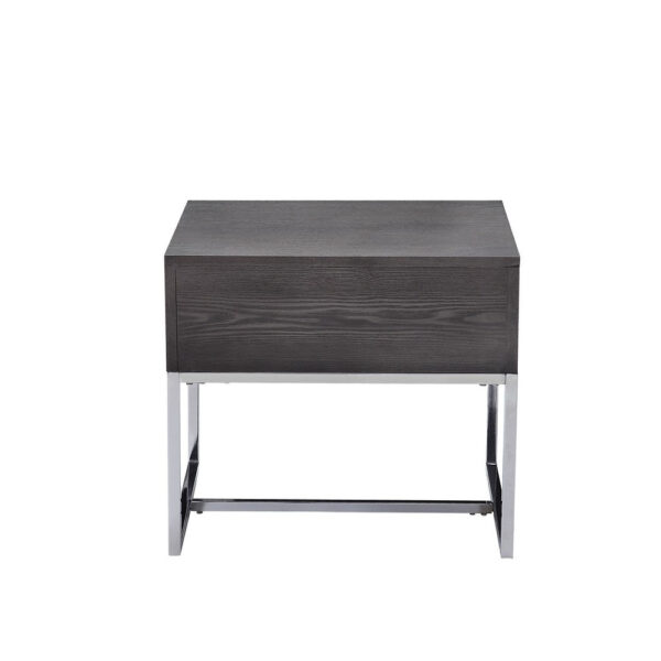Wooden End Table with Tubular Metal Base and Spacious Drawer, Gray and Silver