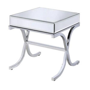 Contemporary Style Metal and Mirror Square End Table, Silver