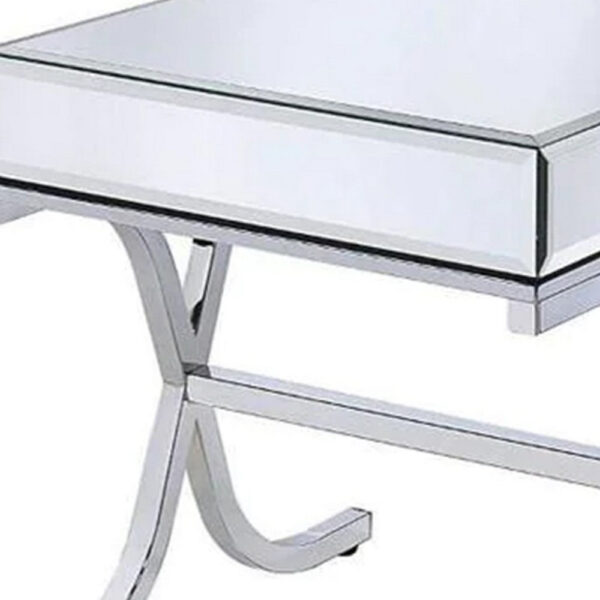 140220266990ef498dedc.jpeg Contemporary Style Metal and Mirror Square End Table, Silver