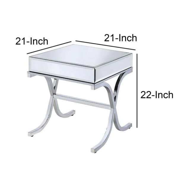 140220266990ef4b05146.jpeg Contemporary Style Metal and Mirror Square End Table, Silver