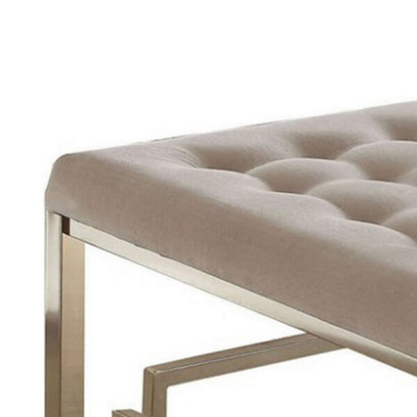 140220266990ef5b79953.jpeg Modern Style Square Shaped Wood and Metal Cocktail Ottoman, Gold and Beige