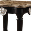 Marble Top End Table With Contrast Carved Motif Turned Wood Legs, Black