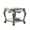 Side End Table, Scalloping, Polyresin Carvings and Bottom Shelf, Silver