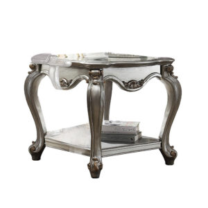 140220266990ef80d3c2b.jpeg Side End Table, Scalloping, Polyresin Carvings and Bottom Shelf, Silver