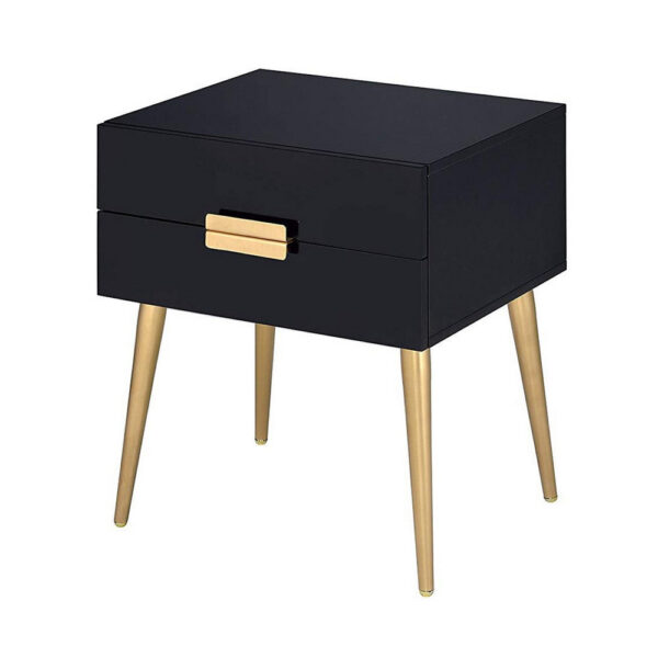 Denvor Square End Table with Drawers, Black & Gold