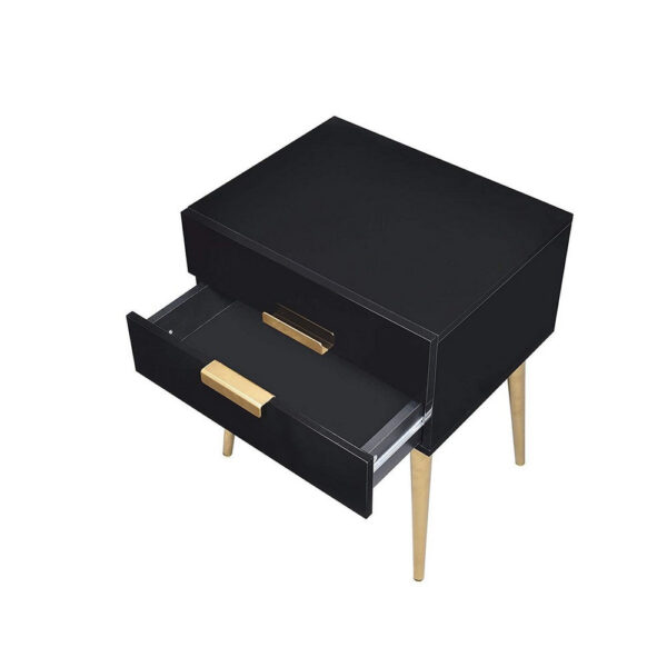 Denvor Square End Table with Drawers, Black & Gold