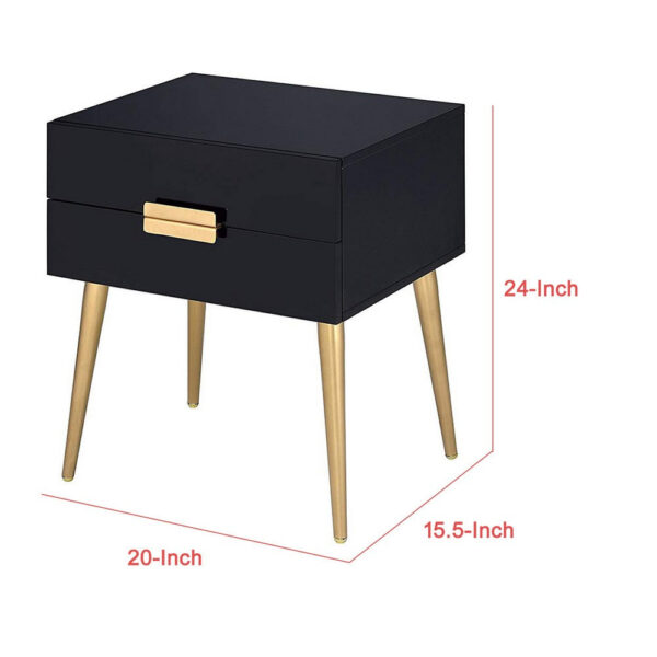Denvor Square End Table with Drawers, Black & Gold