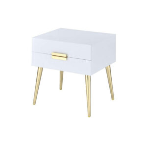 Denvor Square End Table with Drawers, White & Gold
