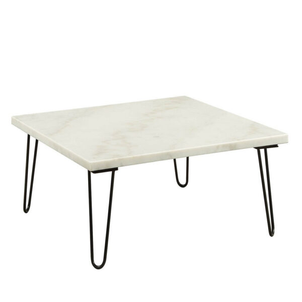 140220266990ef9f5eccd.jpeg Marble Top Coffee Table with Hairpin Style Metal Legs, White and Black