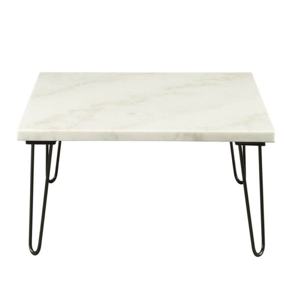 140220266990efa0beba8.jpeg Marble Top Coffee Table with Hairpin Style Metal Legs, White and Black