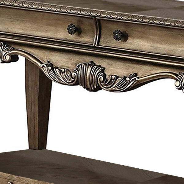 140220266990efbc15cf2.jpeg Wooden Sofa Table With Two Drawers And Bottom Shelf, Vintage Oak Brown