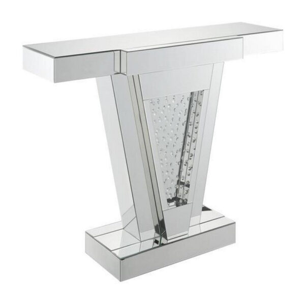 140220266990efc296173.jpeg Wood and Mirror Console Table with Faux Crystals Inlay, Clear