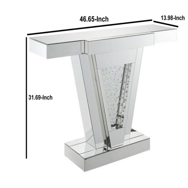 140220266990efc8c34d3.jpeg Wood and Mirror Console Table with Faux Crystals Inlay, Clear