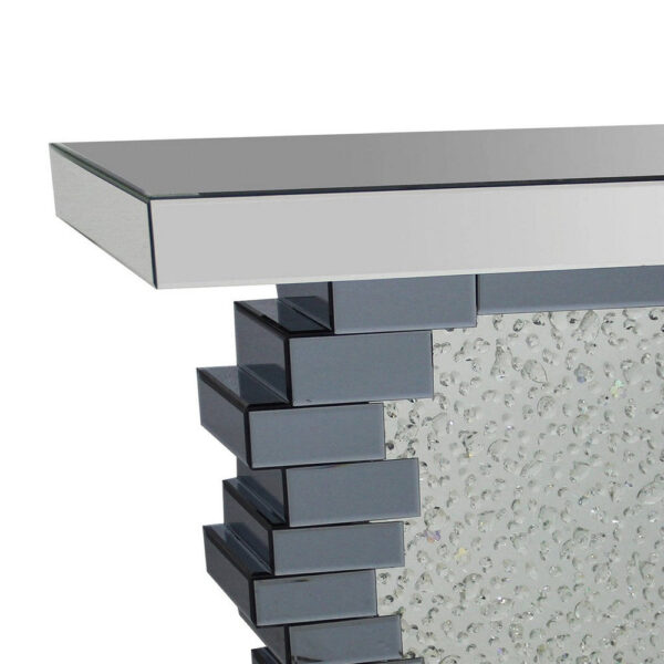 140220266990efce3b333.jpeg Wood and Mirror Console Table with Studded Faux Crystals, Black and Clear