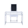 Glass and Metal Vanity Set With Faux Fur Stool, White and Silver