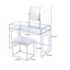 Glass and Metal Vanity Set With Faux Fur Stool, White and Silver