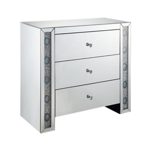 Chest with 3 Drawers and Mirrored Panels, Silver
