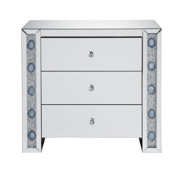 Chest with 3 Drawers and Mirrored Panels, Silver