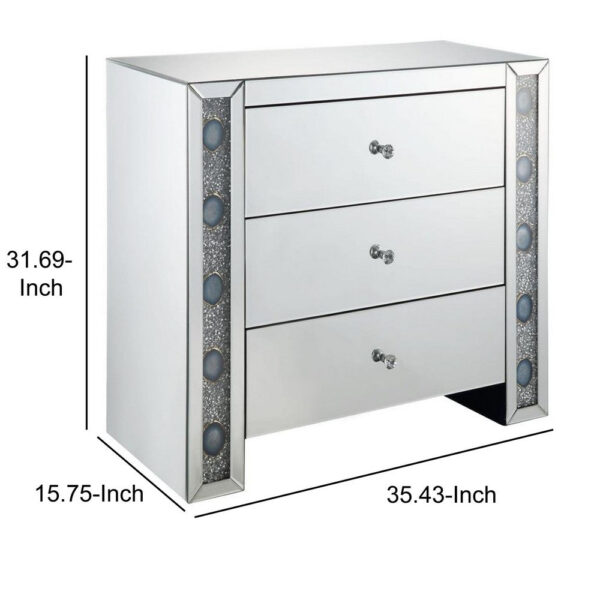 Chest with 3 Drawers and Mirrored Panels, Silver