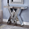 Wood and Mirror Console Table with Interlocking V Shape Base, Clear