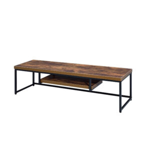 Rectangular Wood And Metal TV Stand With One Shelf, Brown And Black
