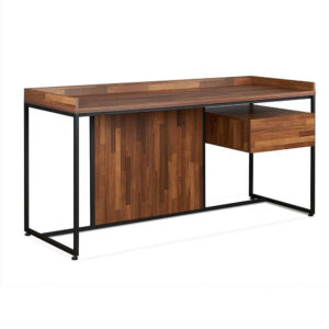 Wooden Top Desk With Rectangular Metal frame, Walnut Brown & Sandy Black