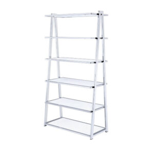 Metal Rectangular Bookshelf, White High Gloss & Silver