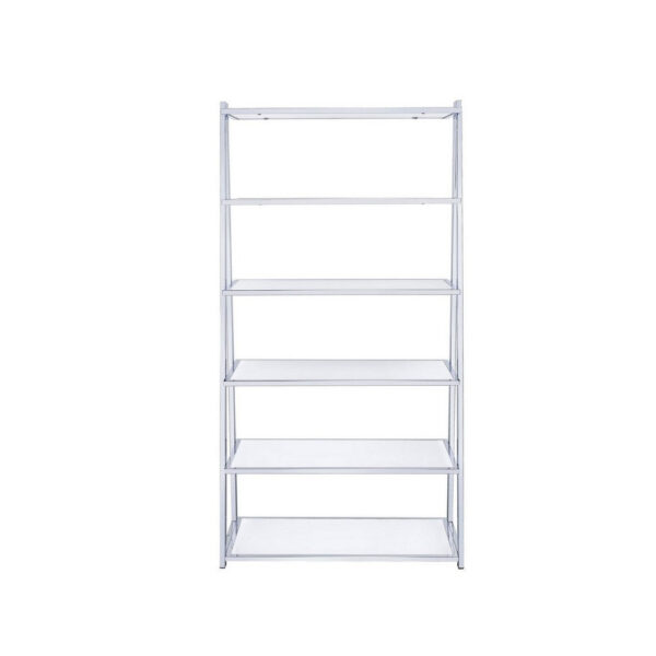Metal Rectangular Bookshelf, White High Gloss & Silver