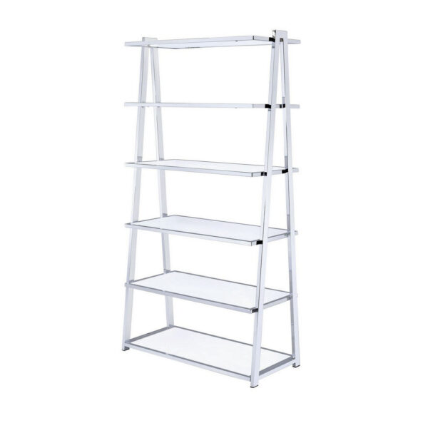 Metal Rectangular Bookshelf, White High Gloss & Silver