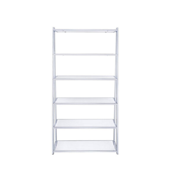 Metal Rectangular Bookshelf, White High Gloss & Silver