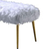Modern Style Faux Fur Upholstered Metal Bench with Tapered Legs, White and Gold