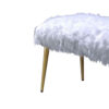 Modern Style Faux Fur Upholstered Metal Bench with Tapered Legs, White and Gold