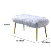 Modern Style Faux Fur Upholstered Metal Bench with Tapered Legs, White and Gold