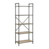 Five Tier Metal Bookshelf With Wooden Shelves, Oak Brown & Gray