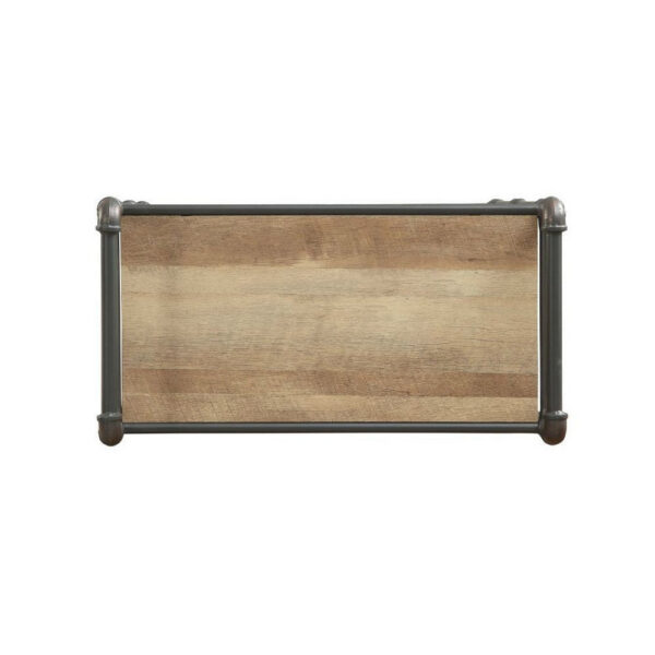 Five Tier Metal Bookshelf With Wooden Shelves, Oak Brown & Gray