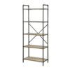 Five Tier Metal Bookshelf With Wooden Shelves, Oak Brown & Gray
