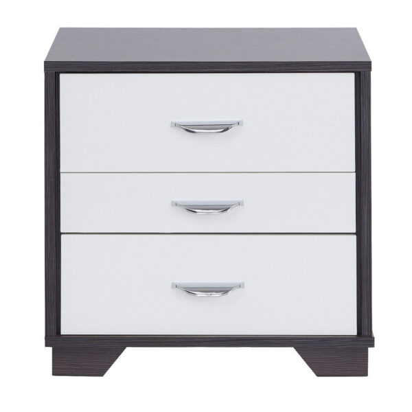 Classic 3 Drawers Wood Nightstand By Eloy, White & Black