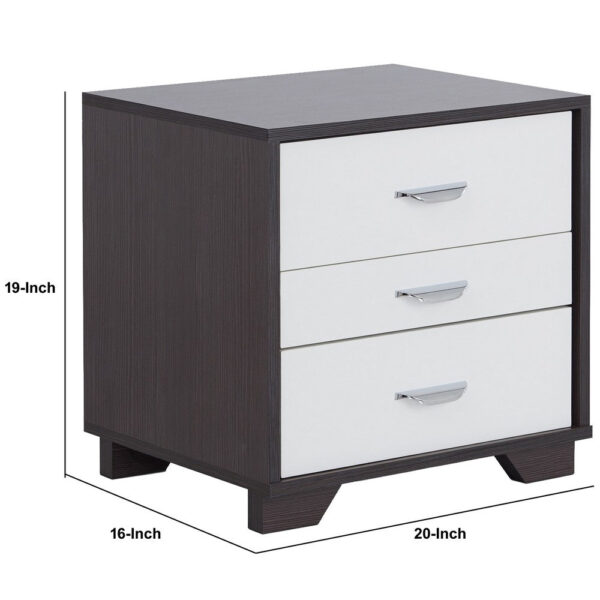 Classic 3 Drawers Wood Nightstand By Eloy, White & Black